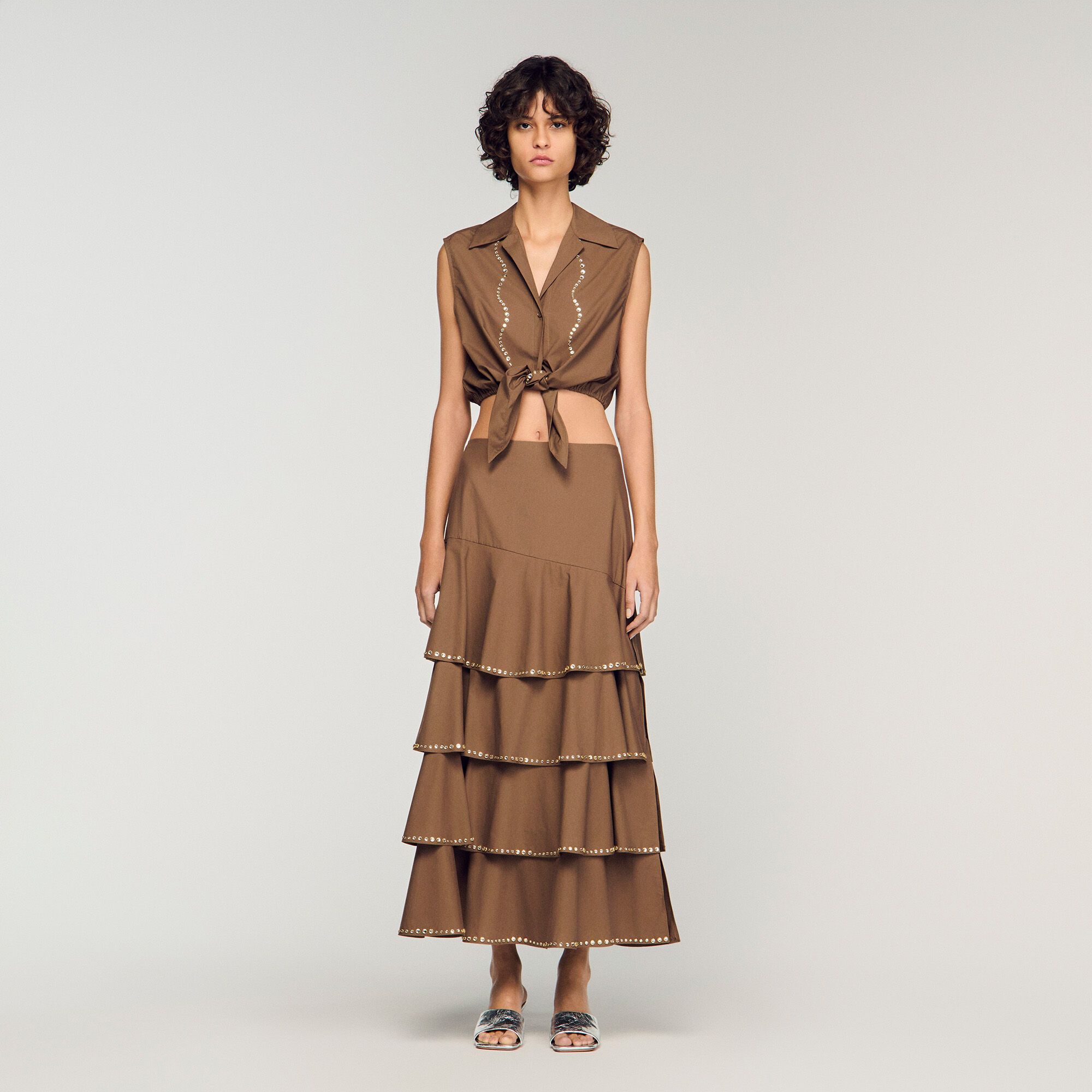 Falda maxi con volantes y lentejuelas