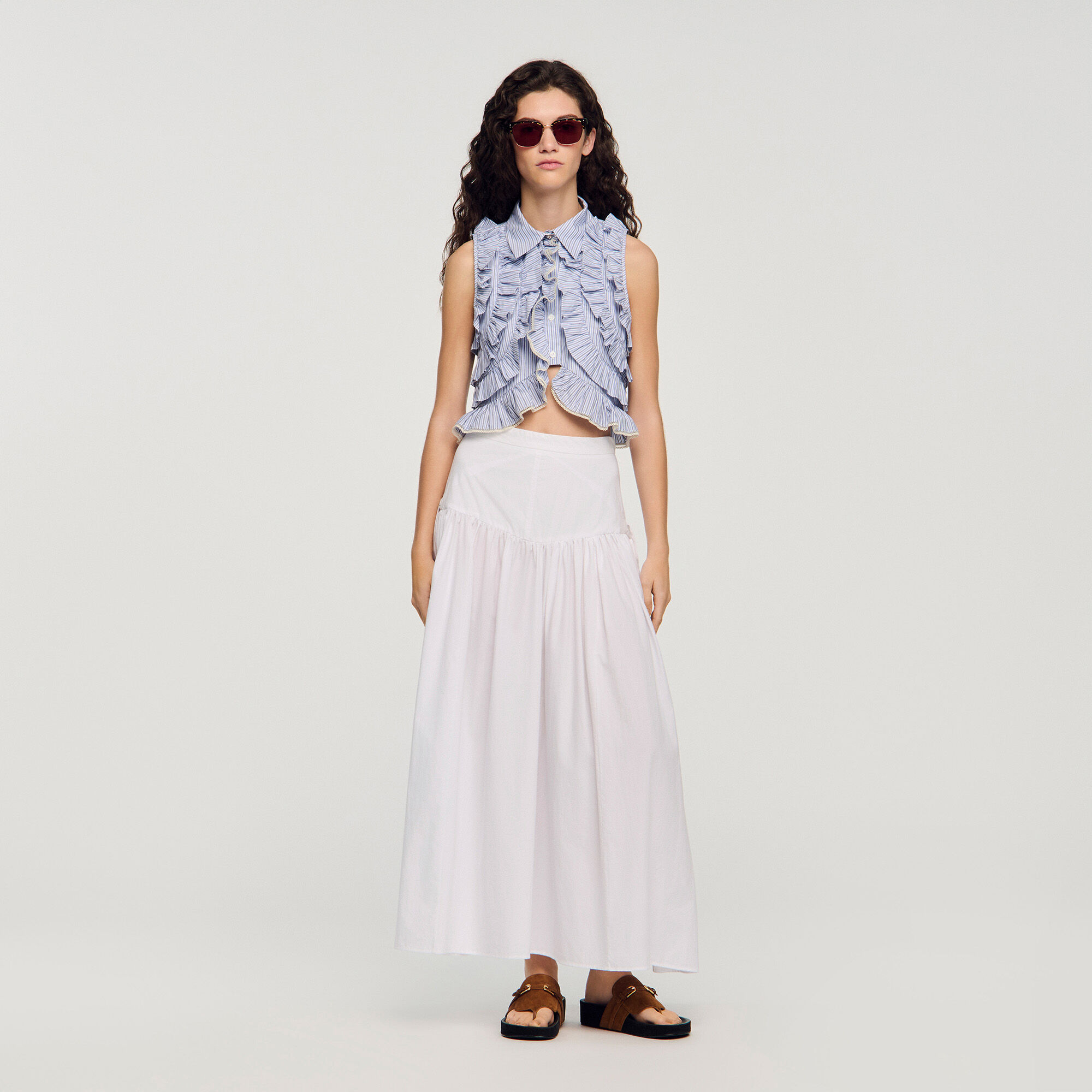 Falda maxi de poplin con cordones