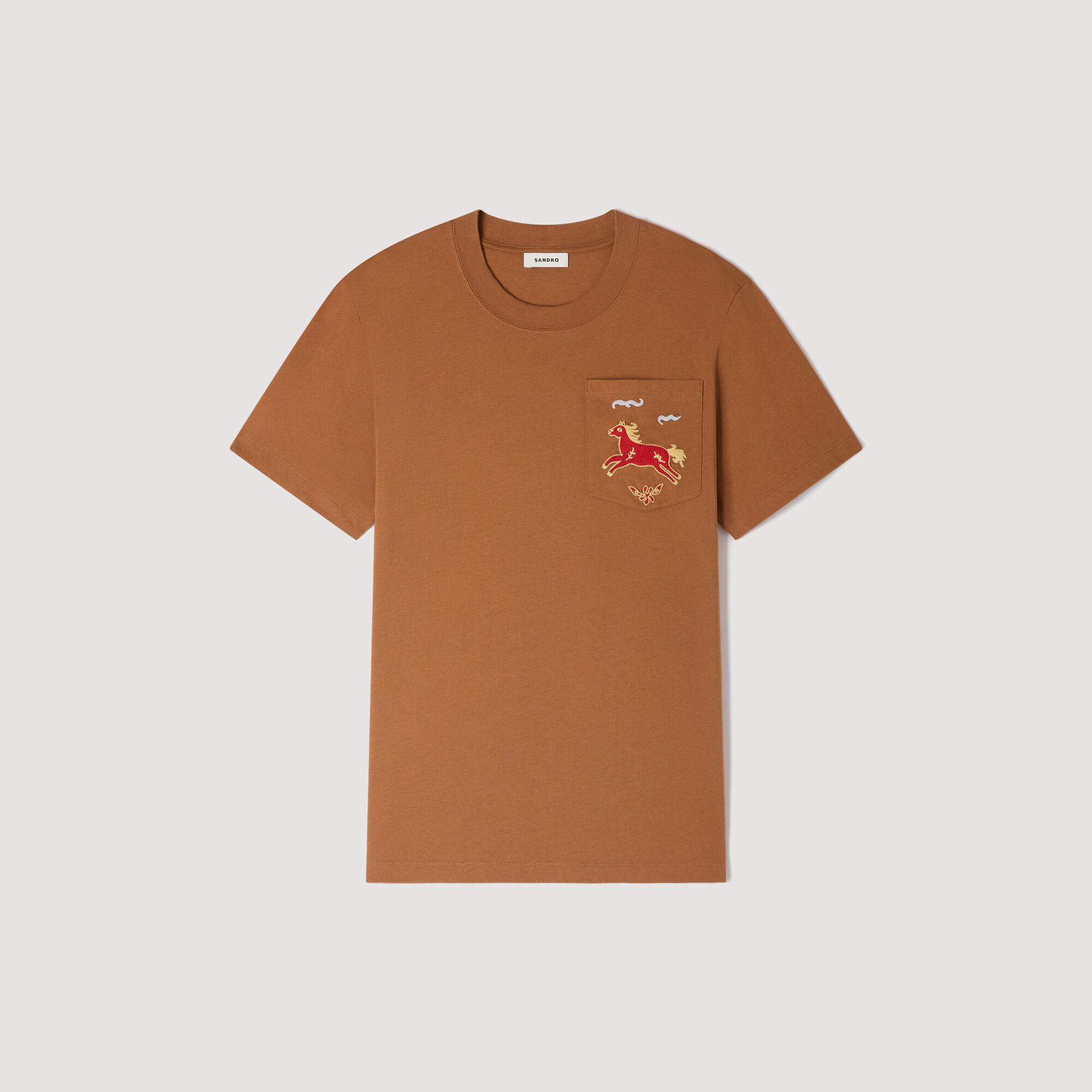 Camiseta de algodón con caballo bordado