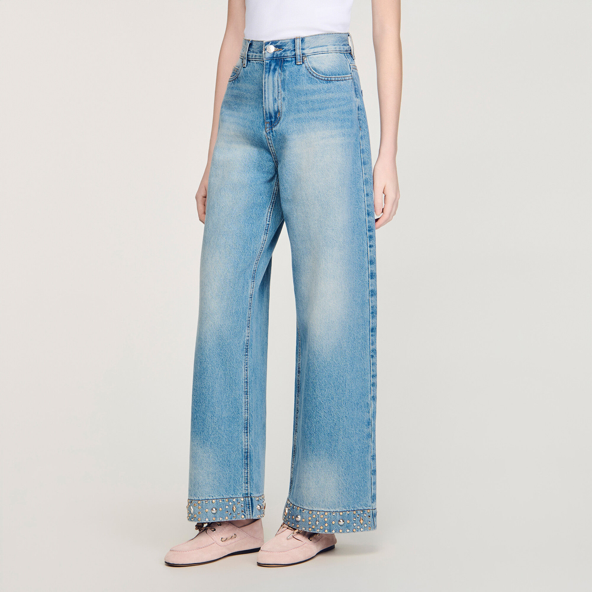 Pantalones vaqueros de pierna recta con cristales