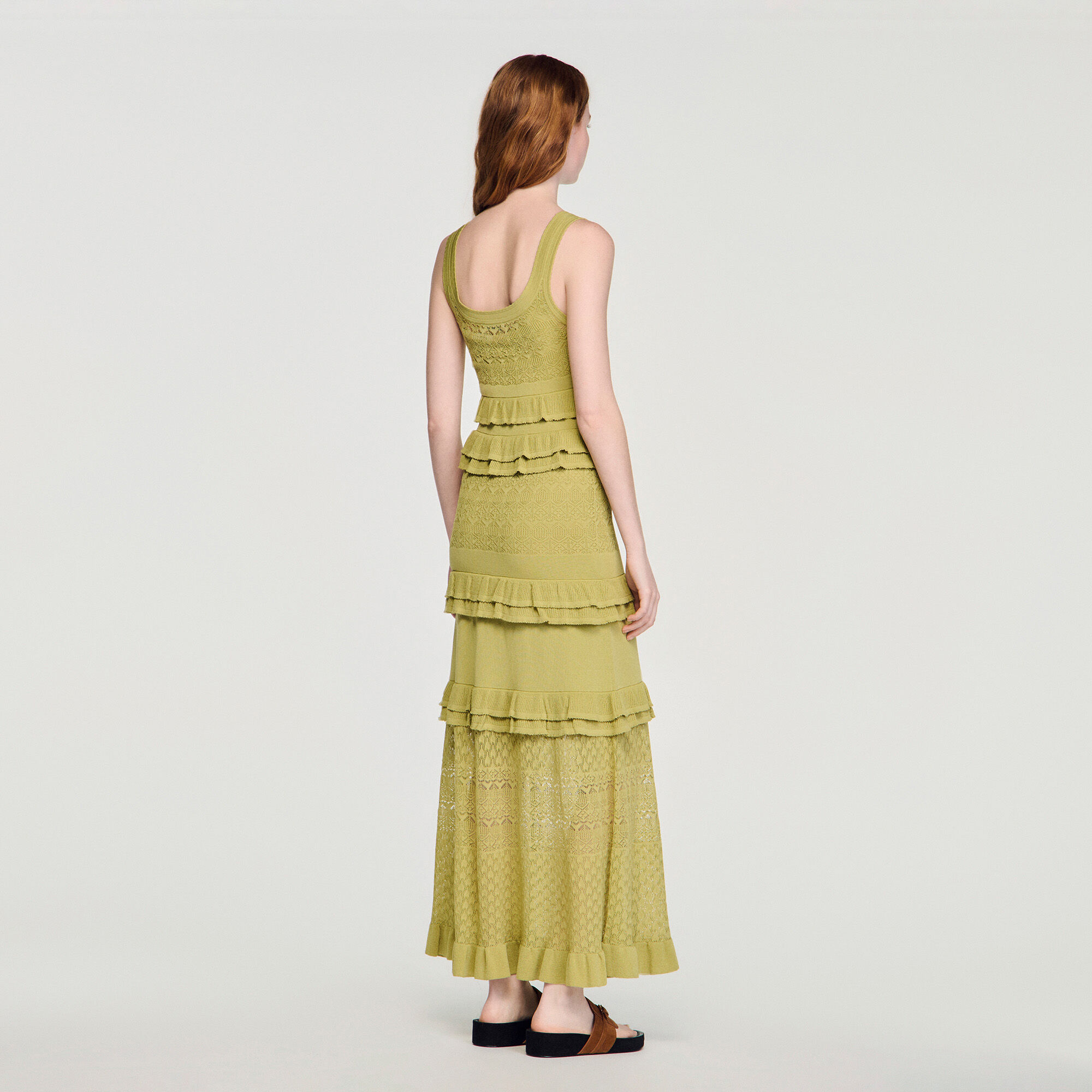 Vestido largo de punto con volantes