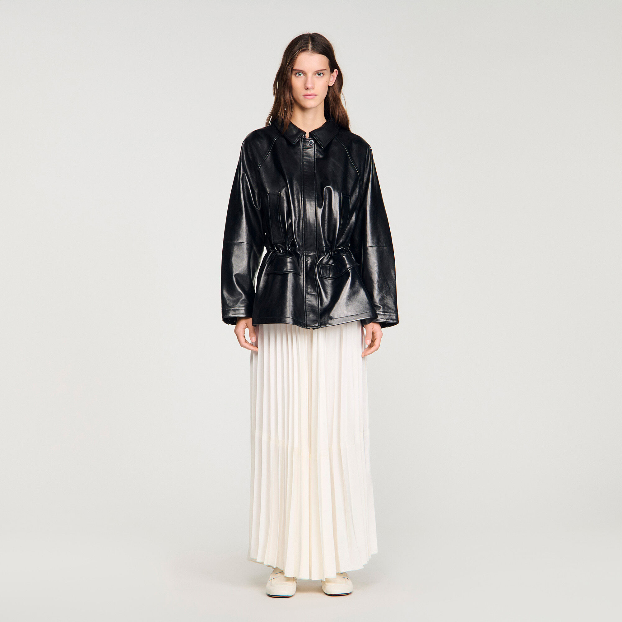 Chaqueta de cuero liso