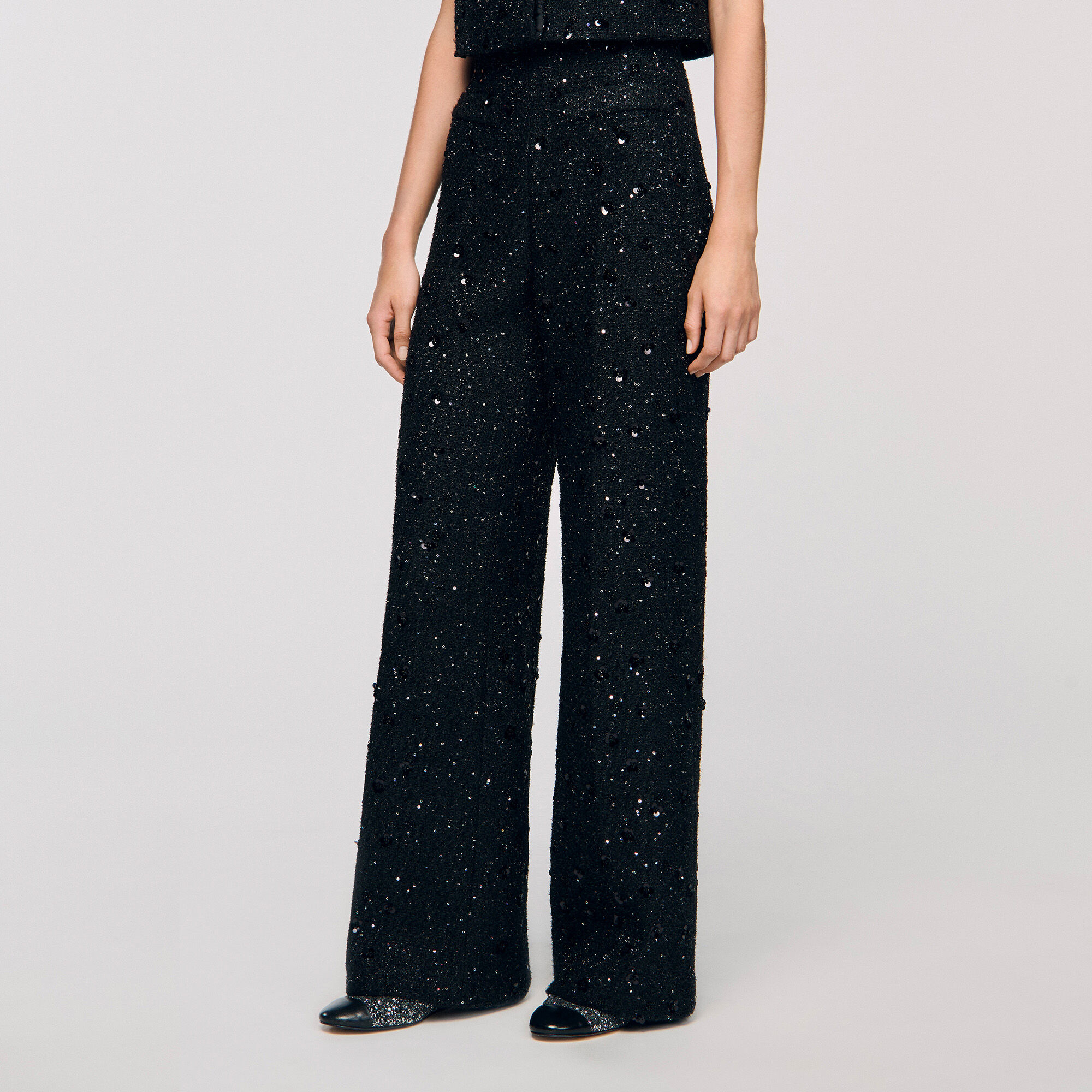 Pantalones de tweed con cristales
