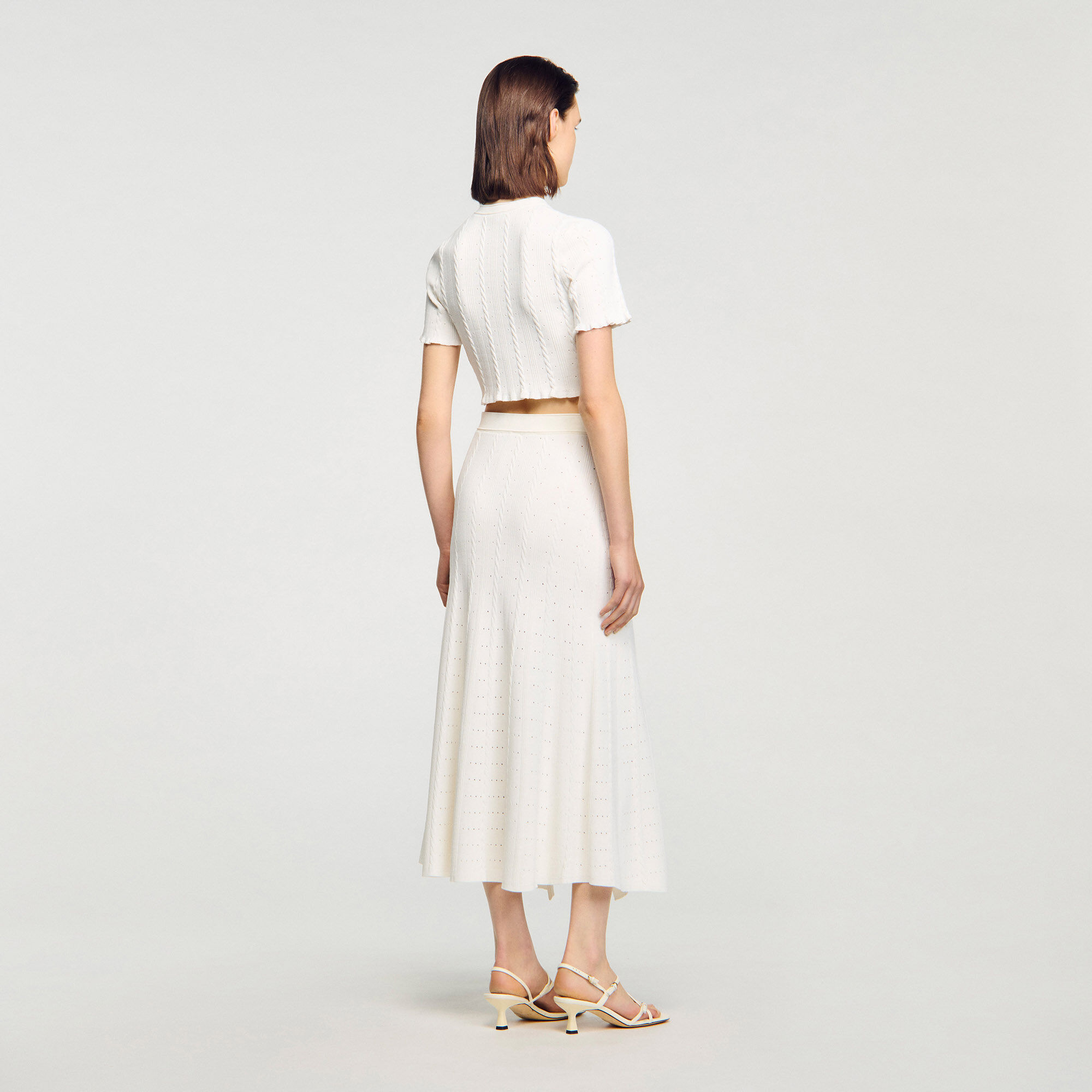 Falda midi de punto pointelle