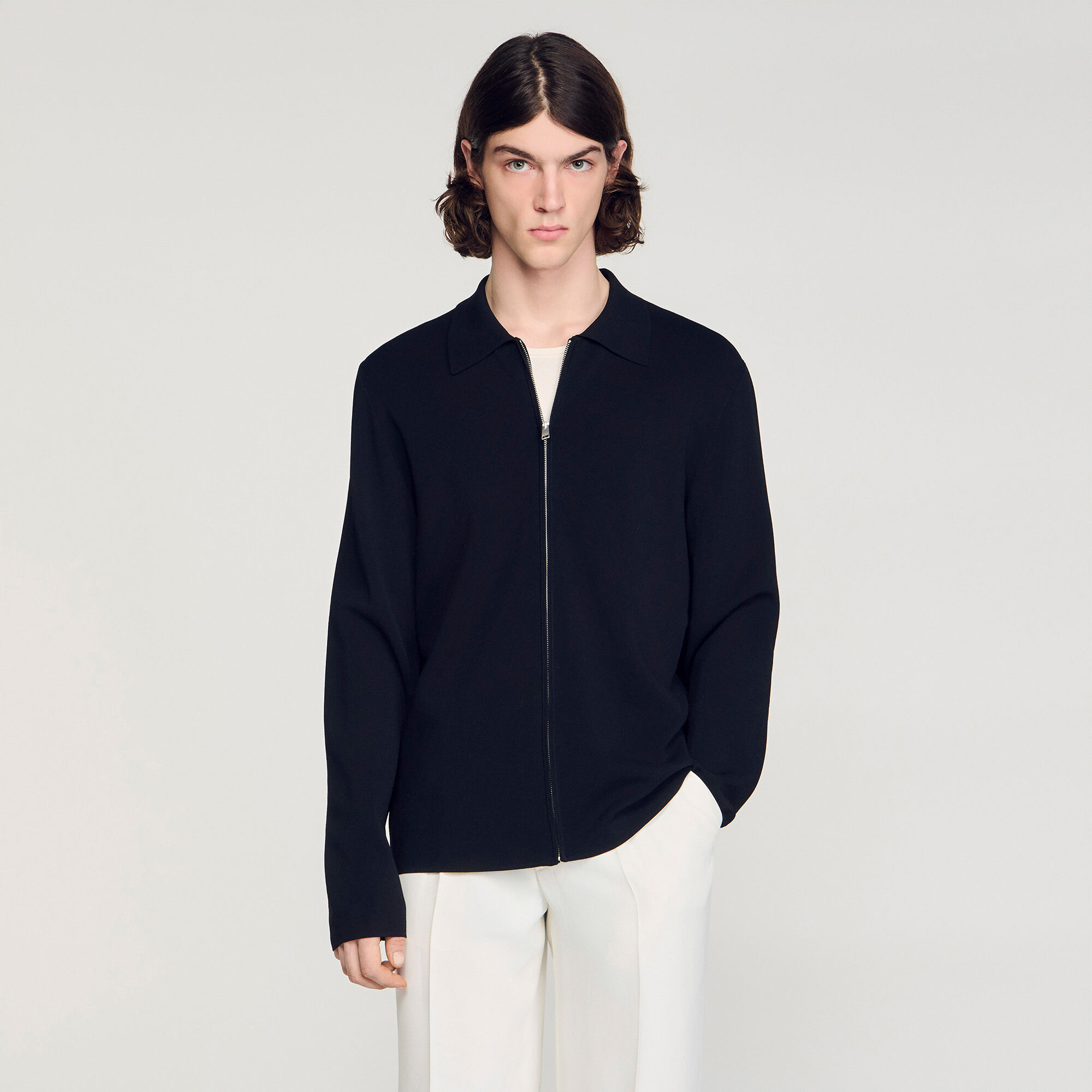 Cardigan de punto de viscosa con cremallera