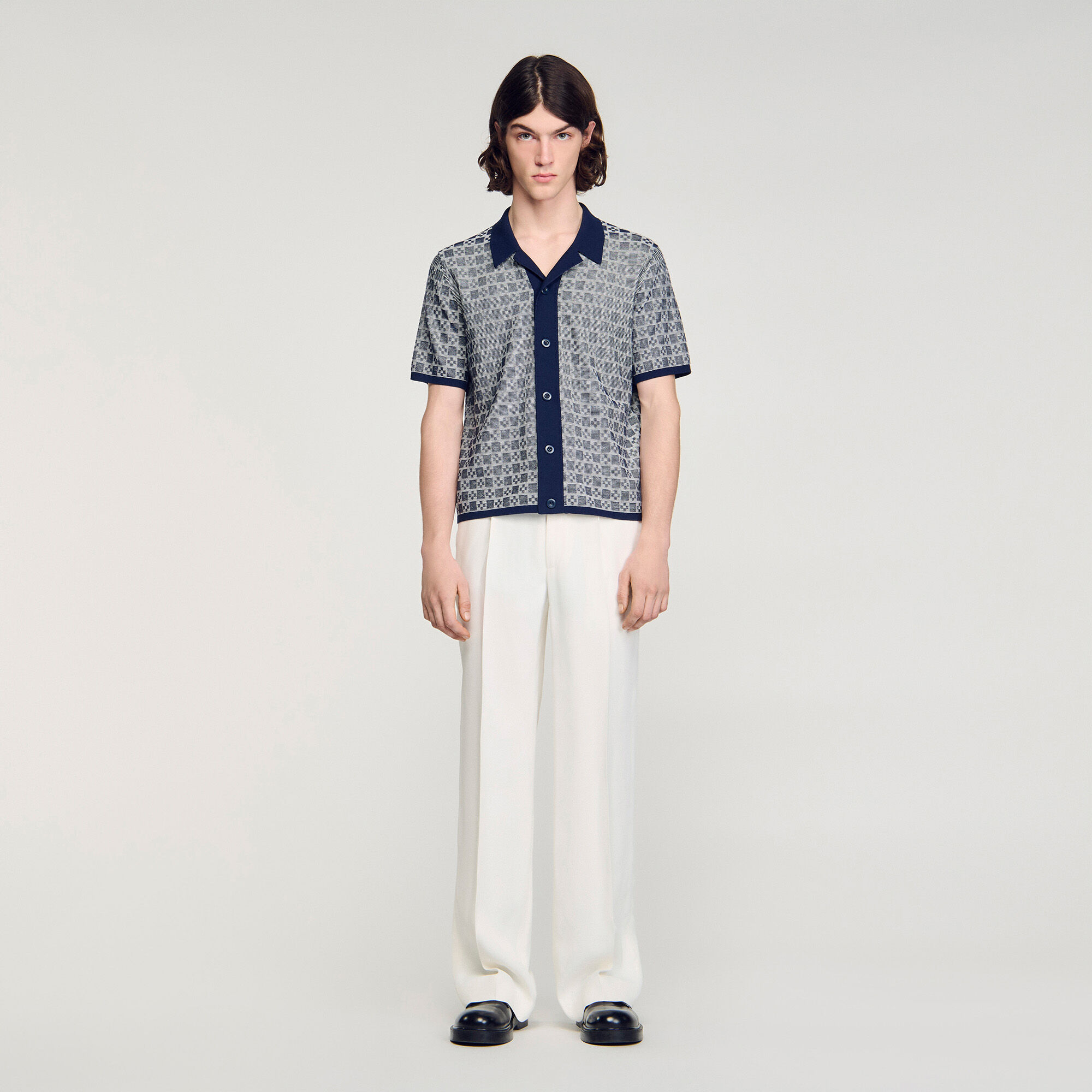 Camisa de punto jacquard cuadrada