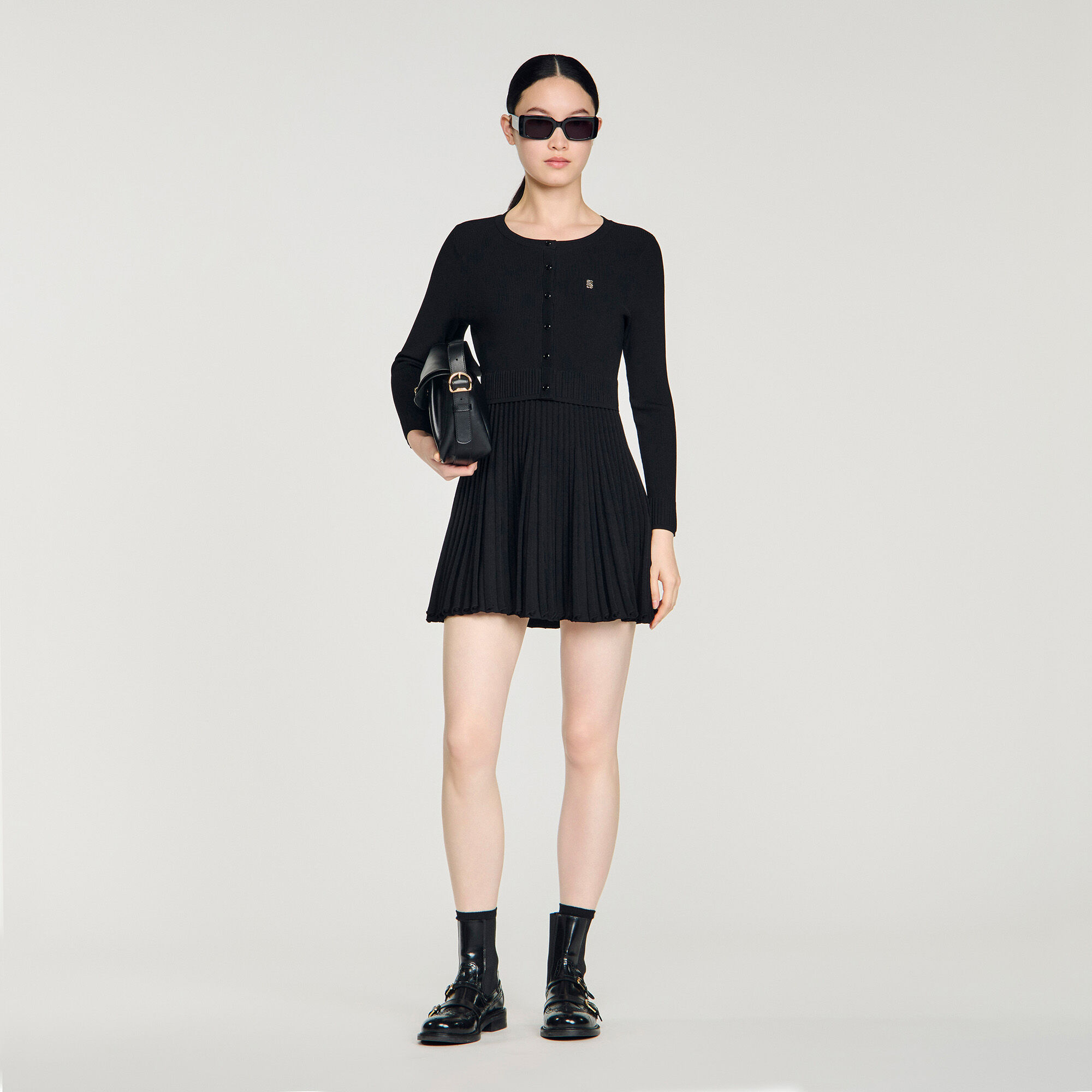 Vestido mini de punto con plisados