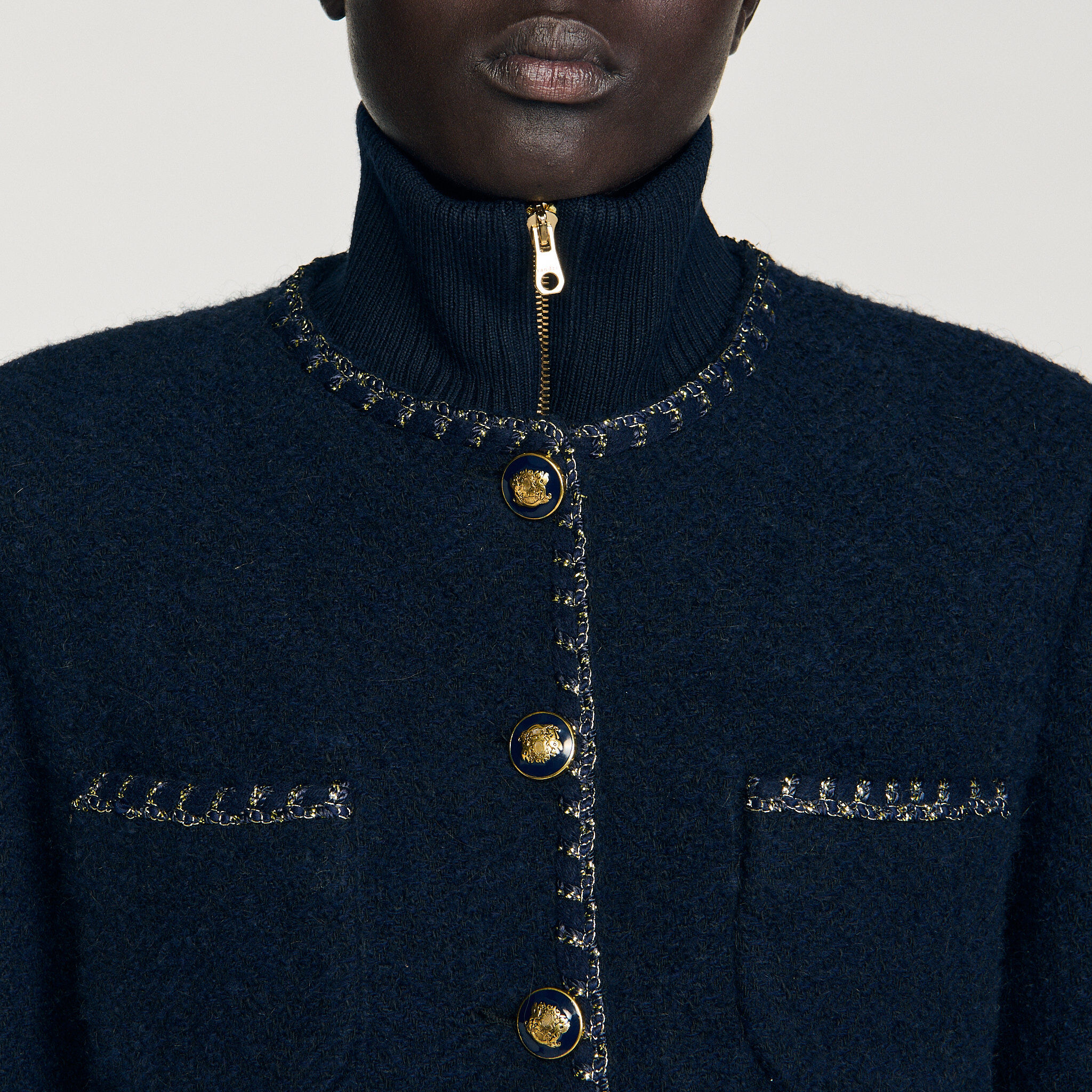 Chaqueta de tweed con cuello desmontable