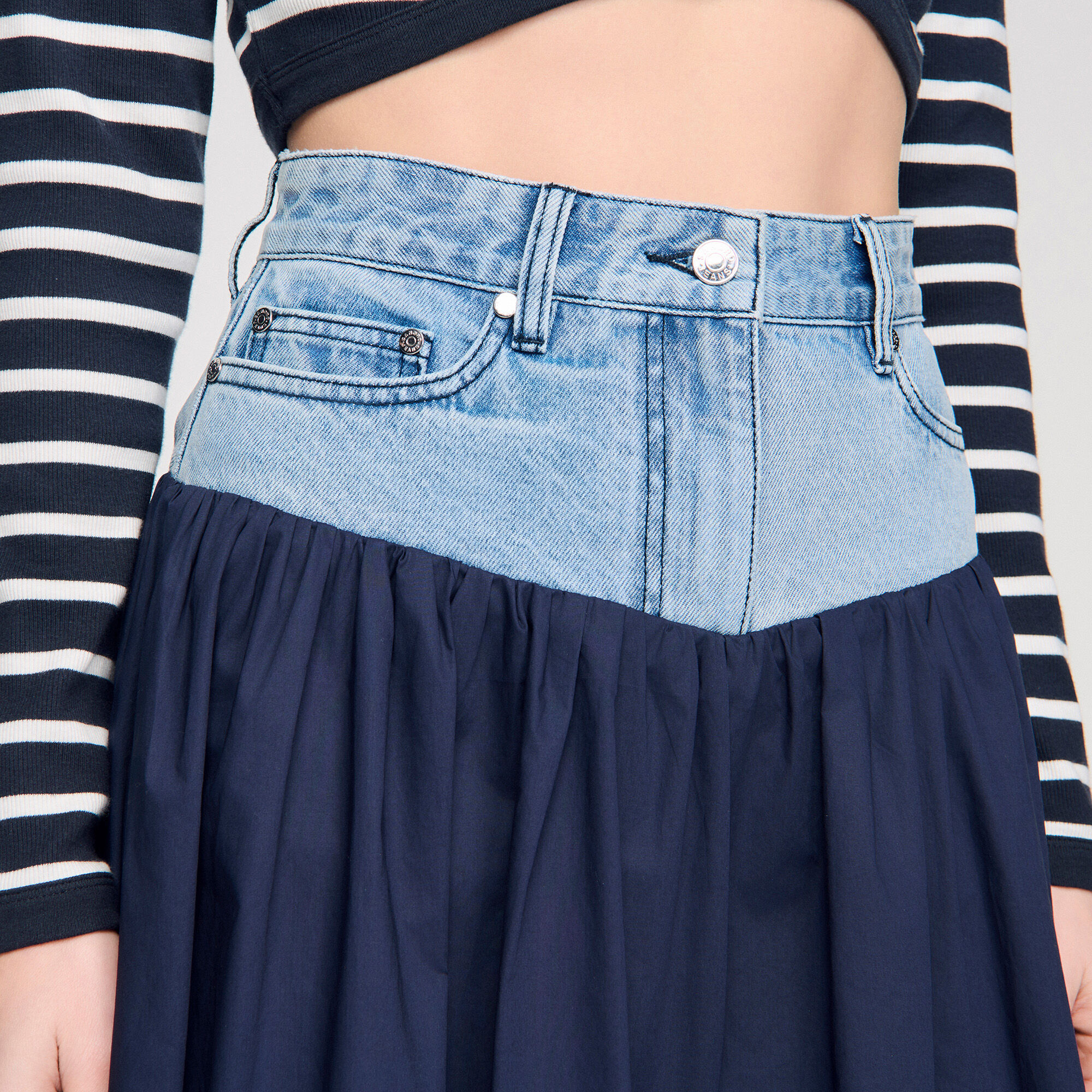 Falda maxi de materiales mixtos