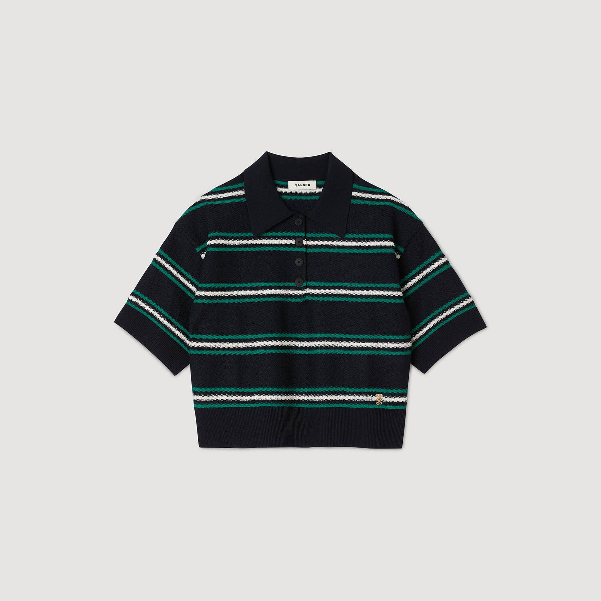 Sweater de punto con cuello polo y rayas