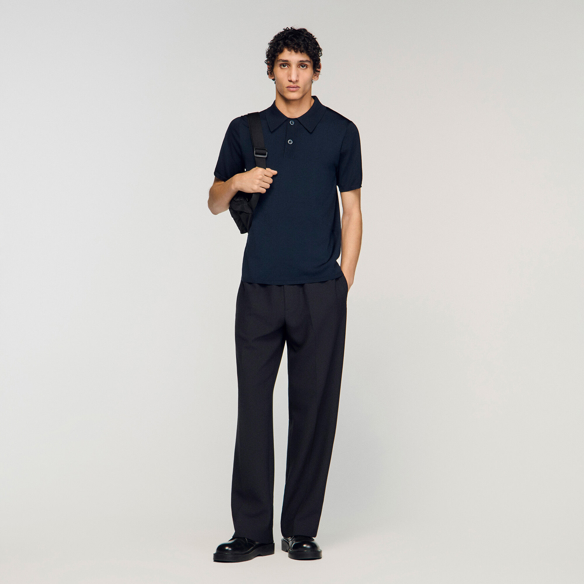 Camiseta de punto con cuello polo y mangas cortas