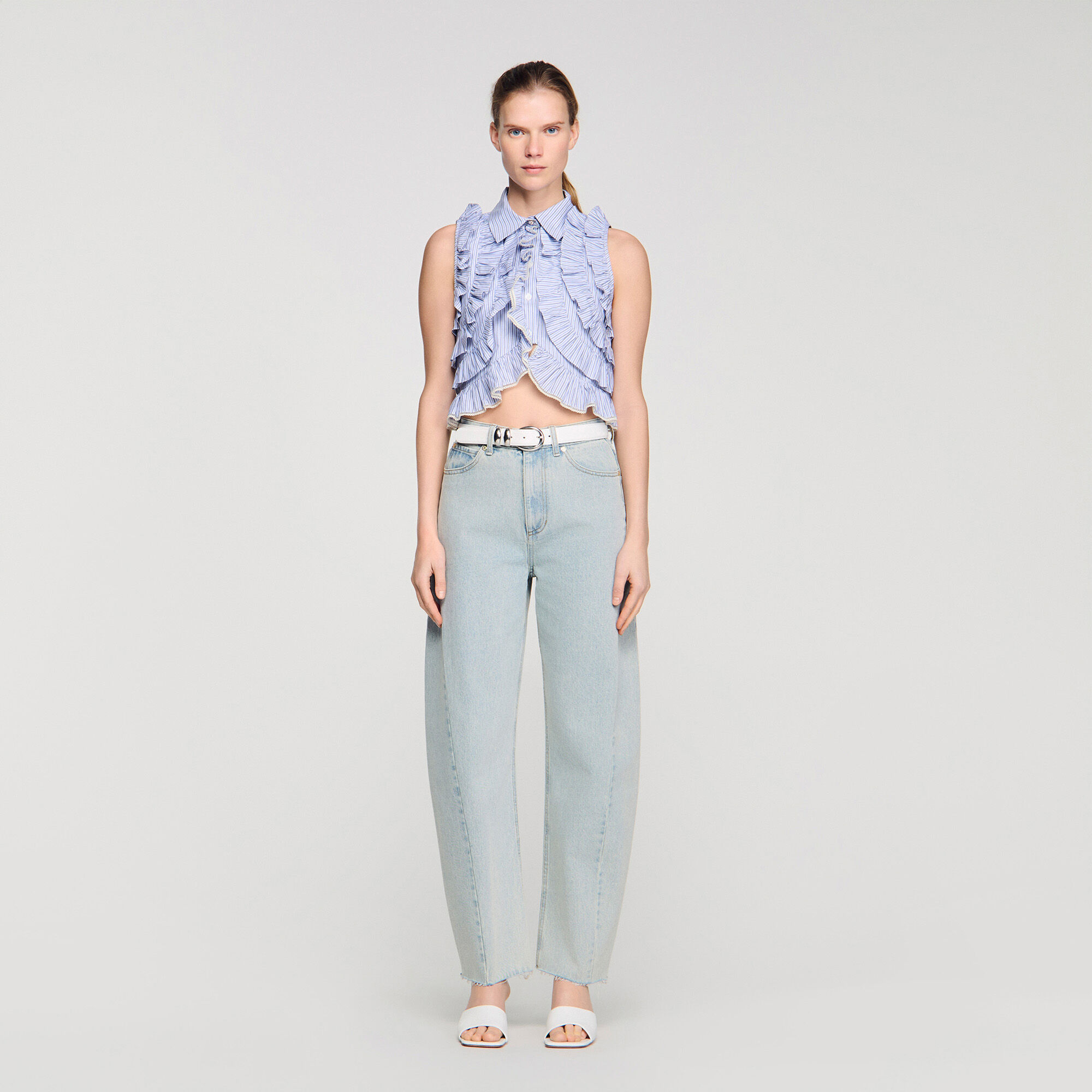 Camisa con volantes de rayas